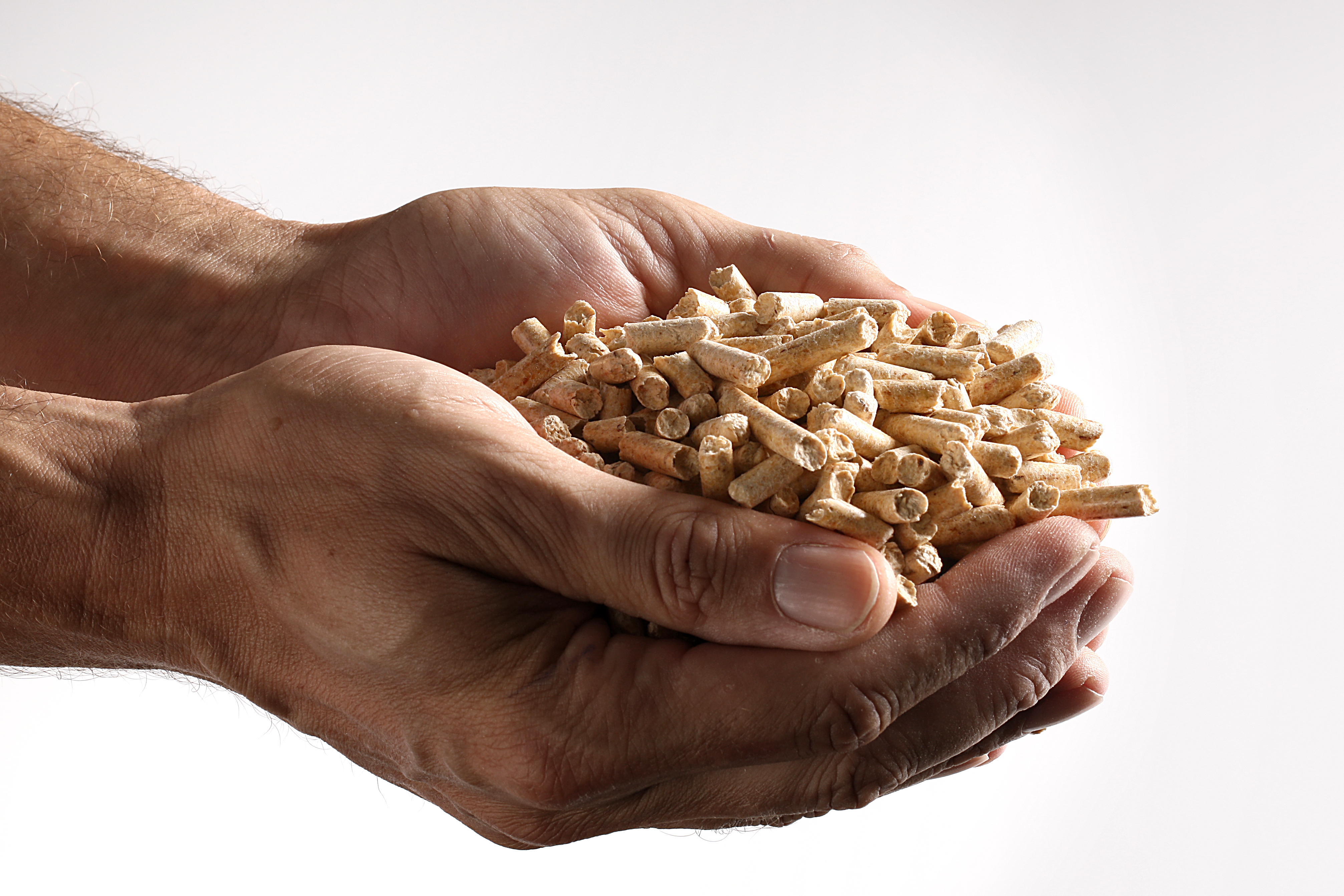 Holzpellets, Haende mit Pellets